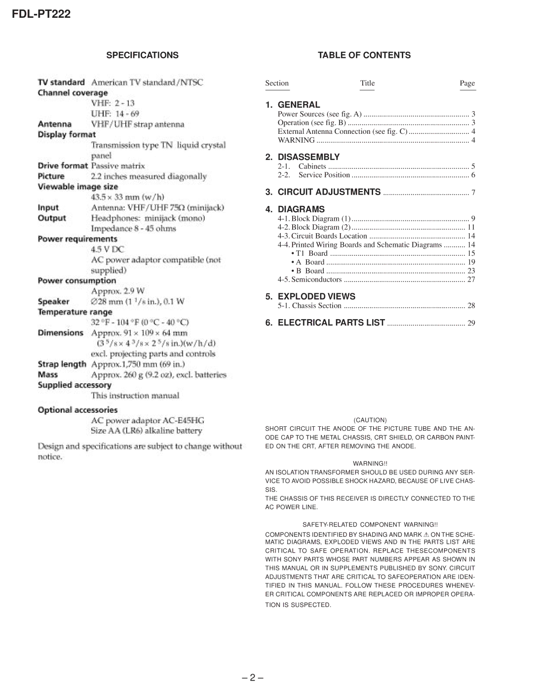 Sony FDL-PT222 service manual 