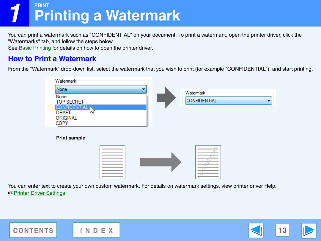 Sony FO-2080 manual Printing a Watermark, How to Print a Watermark, Print sample 