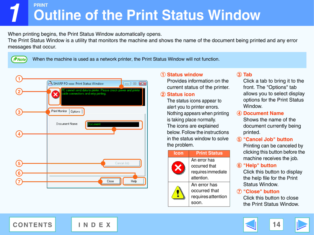 Sony FO-2080 manual Outline of the Print Status Window, Status icon 