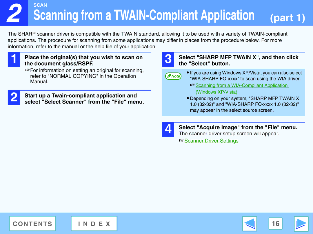 Sony FO-2080 Place the originals that you wish to scan on, Document glass/RSPF, Start up a Twain-compliant application 