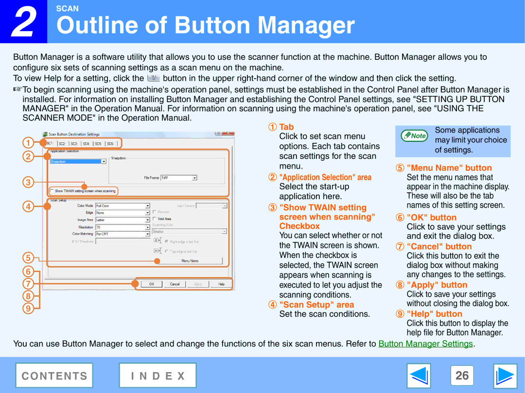 Sony FO-2080 manual Outline of Button Manager, Application Selection area 