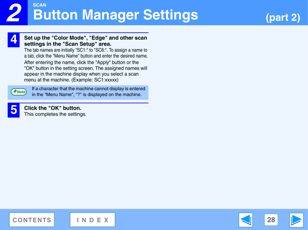 Sony FO-2080 manual Settings in the Scan Setup area, Click the OK button 