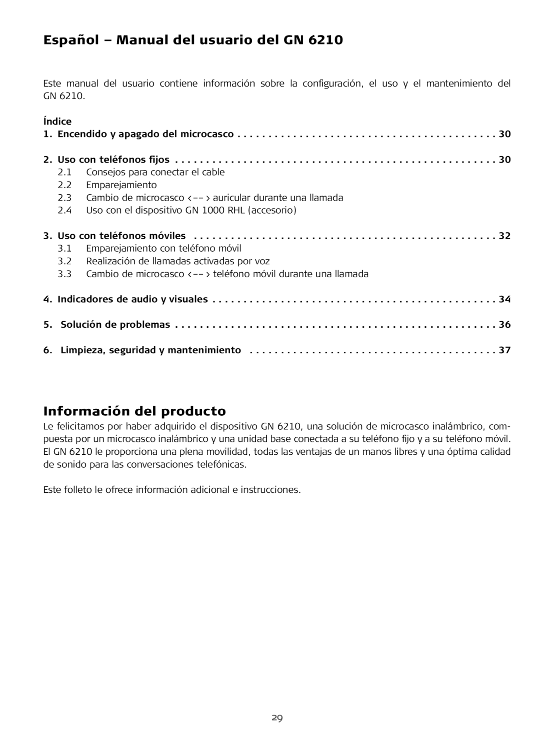 Sony FR 20 manual Español - Manual del usuario del GN, Información del producto 