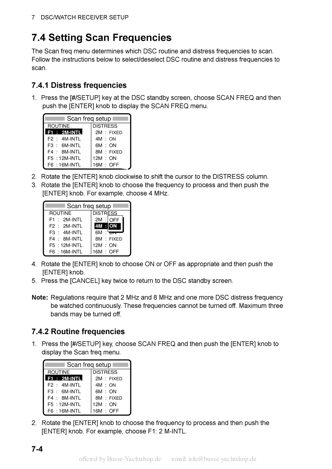 Sony FS-1570, FS-2570 manual Setting Scan Frequencies, Distress frequencies, Routine frequencies 