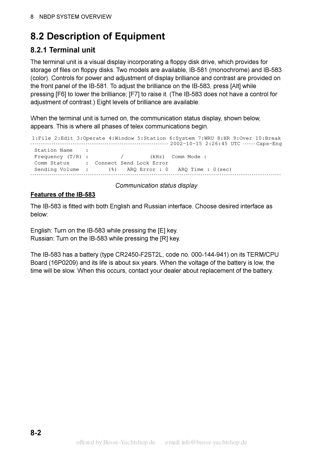 Sony FS-1570, FS-2570 manual Description of Equipment, Terminal unit, Communication status display, Features of the IB-583 