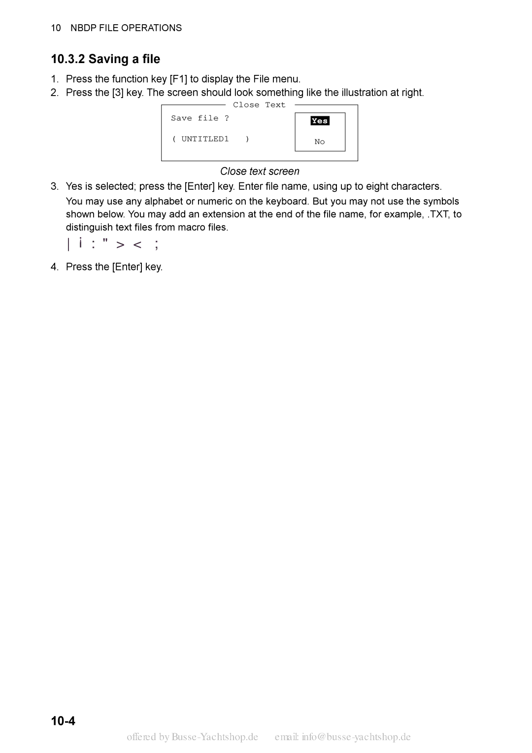 Sony FS-1570, FS-2570 manual Saving a file, 10-4, Close text screen 