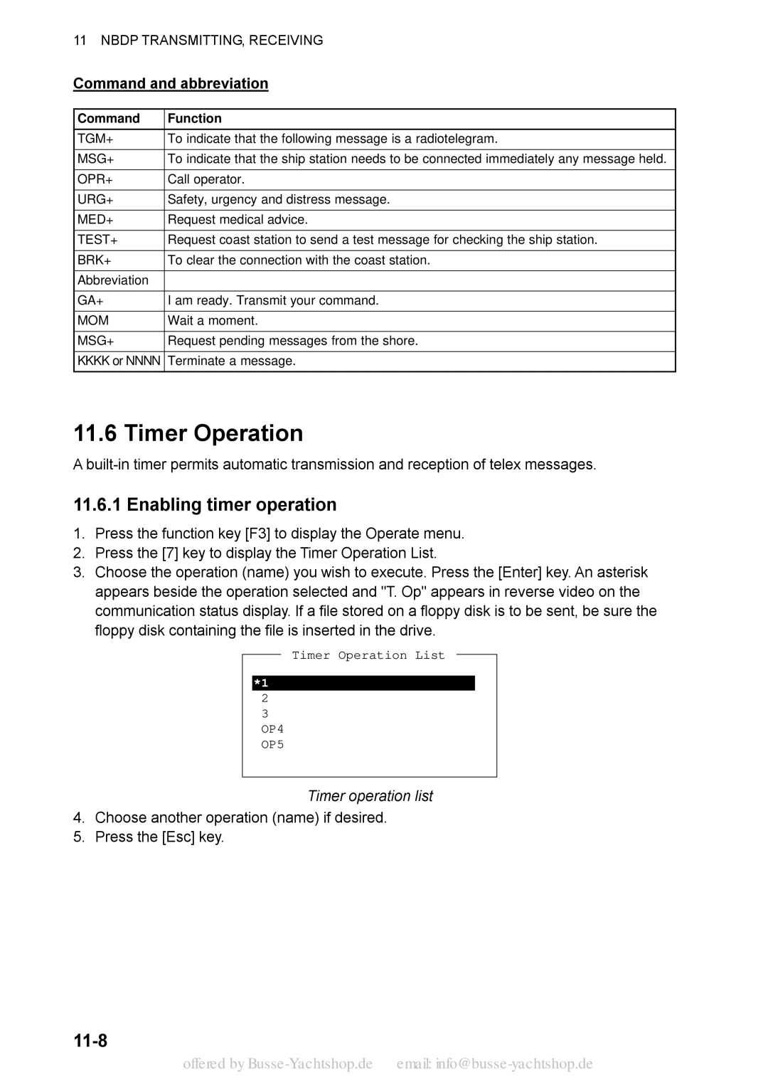 Sony FS-1570, FS-2570 manual Timer Operation, Enabling timer operation, 11-8, Command and abbreviation, Timer operation list 