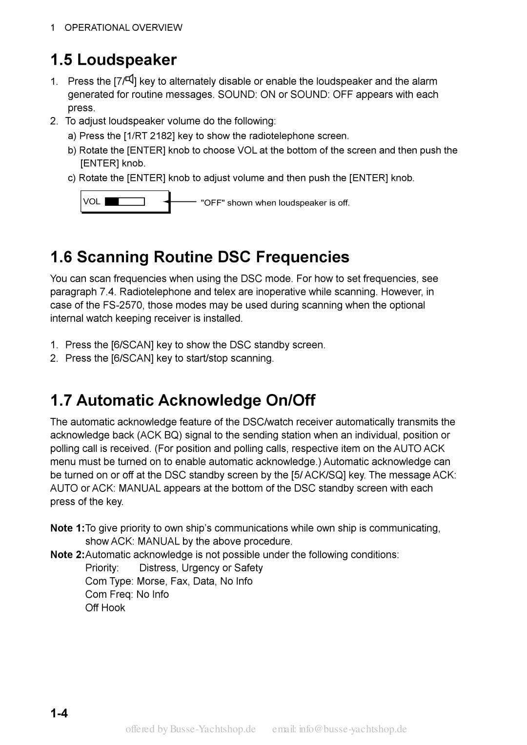 Sony FS-1570, FS-2570 manual Loudspeaker, Scanning Routine DSC Frequencies, Automatic Acknowledge On/Off 