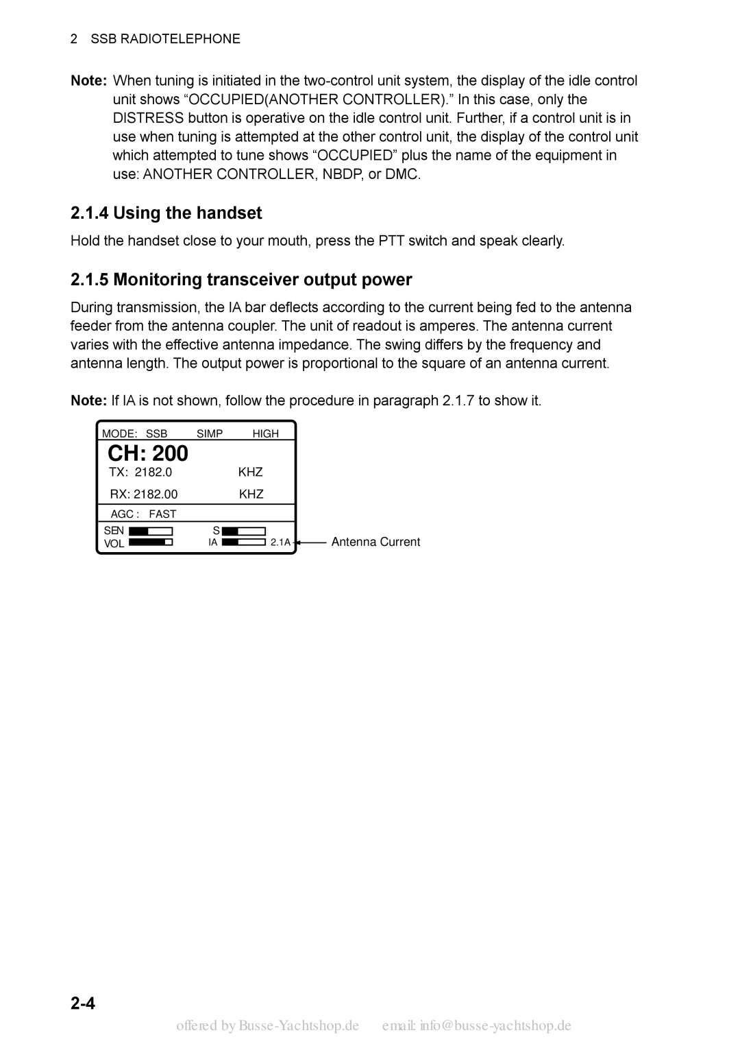 Sony FS-1570, FS-2570 manual Using the handset, Monitoring transceiver output power 