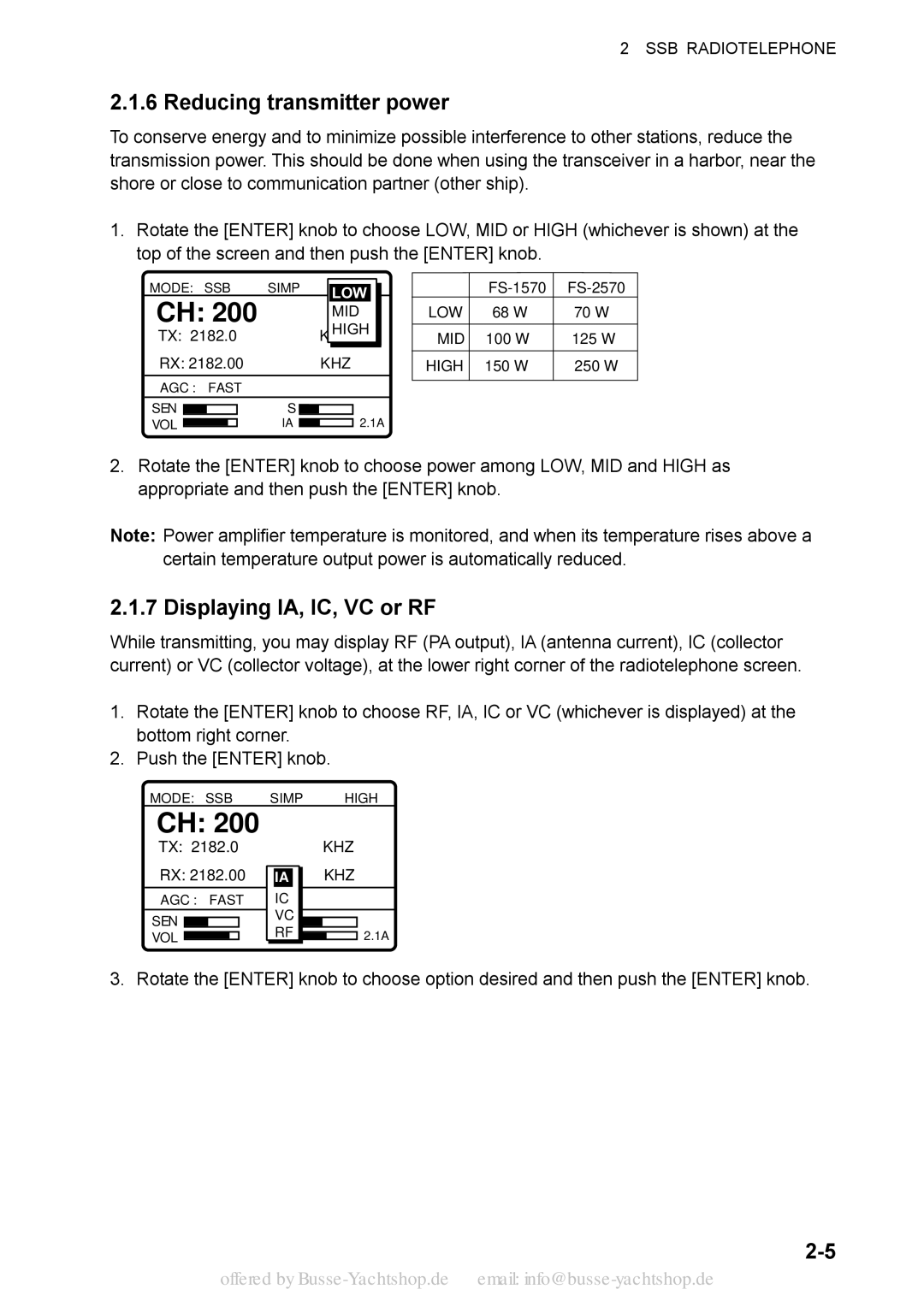 Sony FS-2570, FS-1570 manual Reducing transmitter power, Displaying IA, IC, VC or RF 