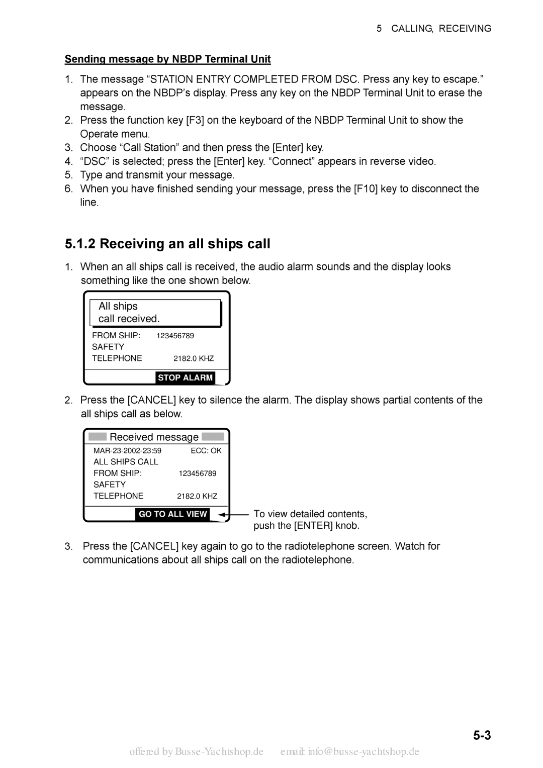 Sony FS-2570, FS-1570 manual Receiving an all ships call, Sending message by Nbdp Terminal Unit 