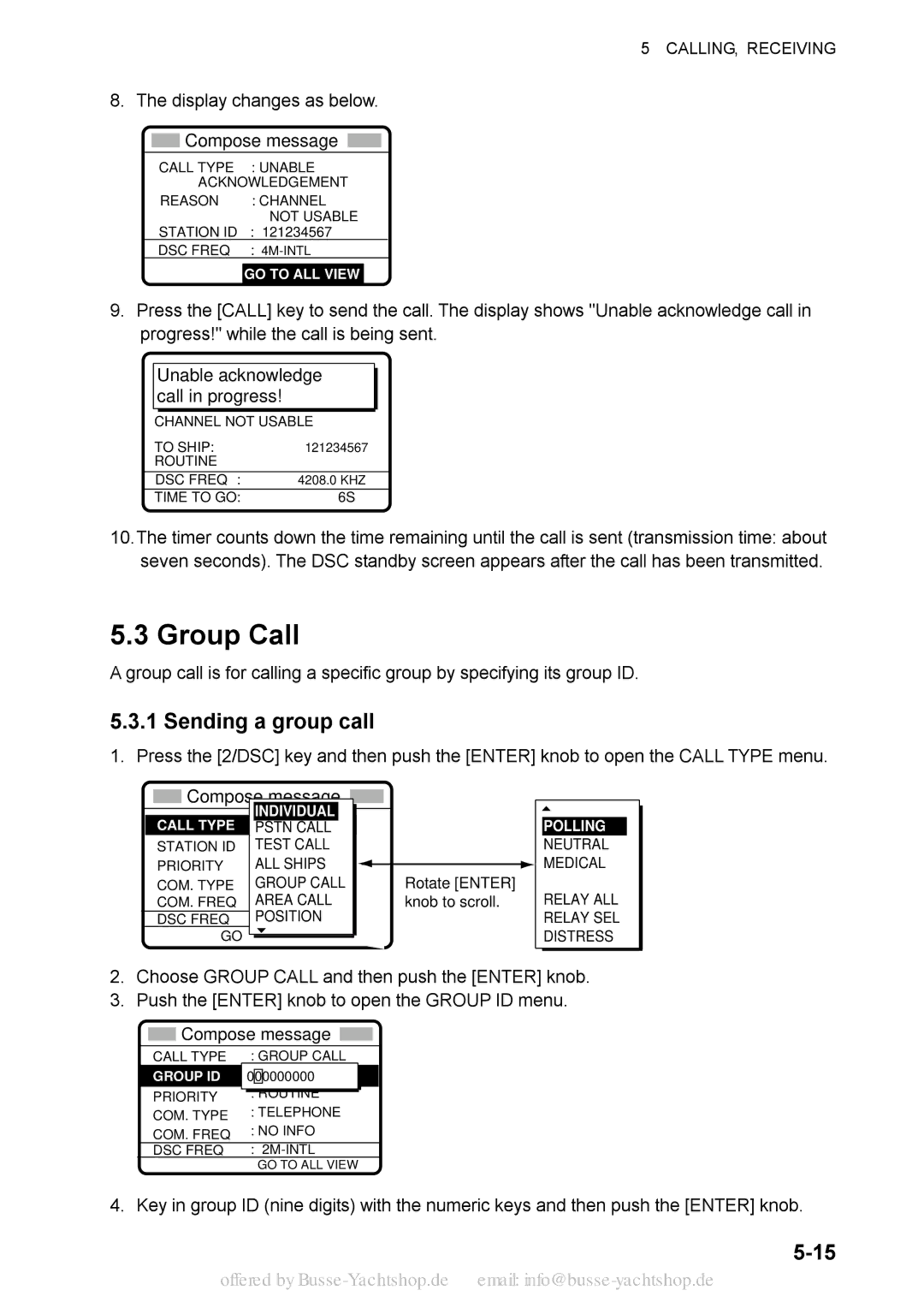 Sony FS-2570, FS-1570 manual Group Call, Sending a group call, Display changes as below Compose message 