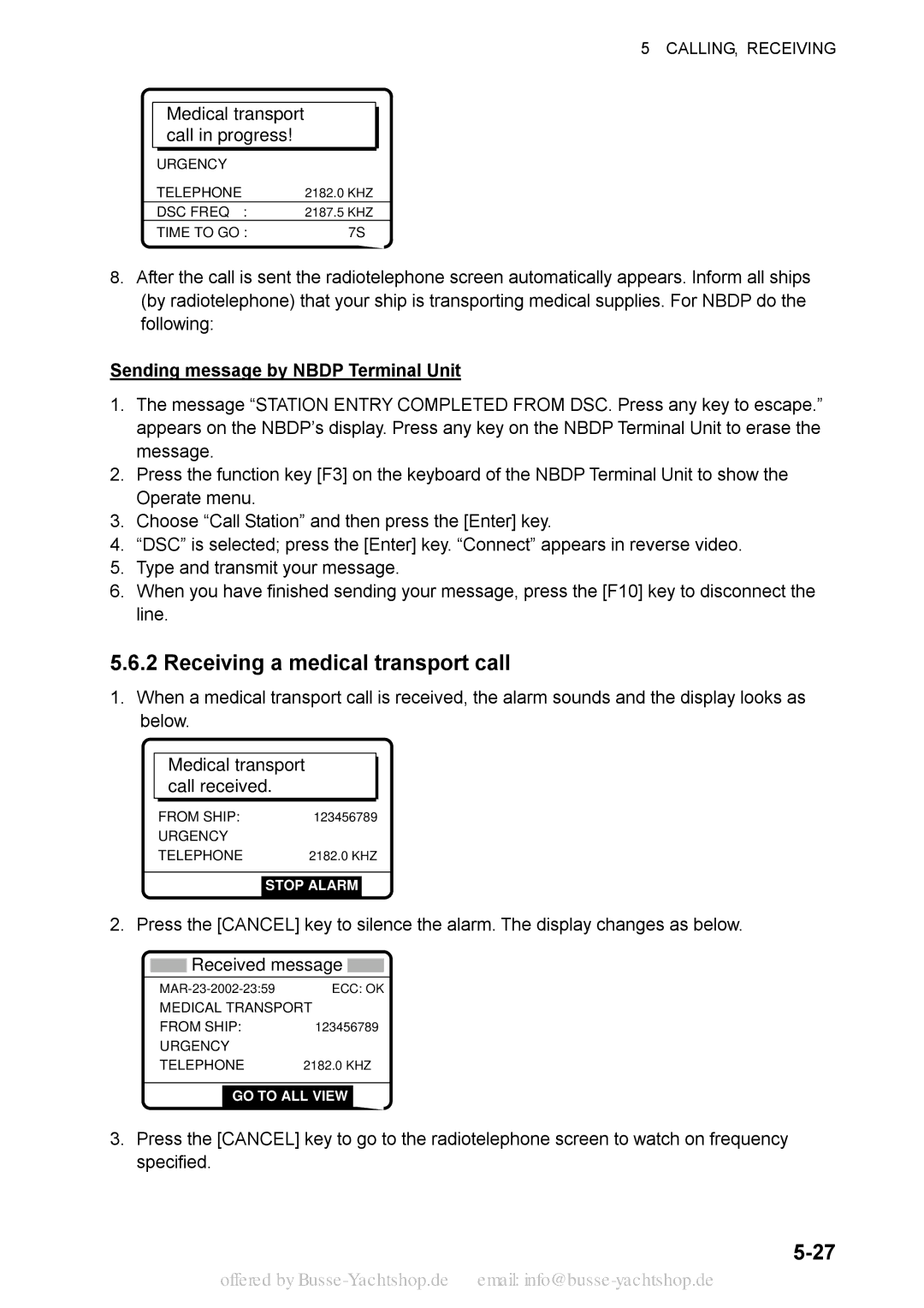 Sony FS-2570, FS-1570 manual Receiving a medical transport call, Sending message by Nbdp Terminal Unit 