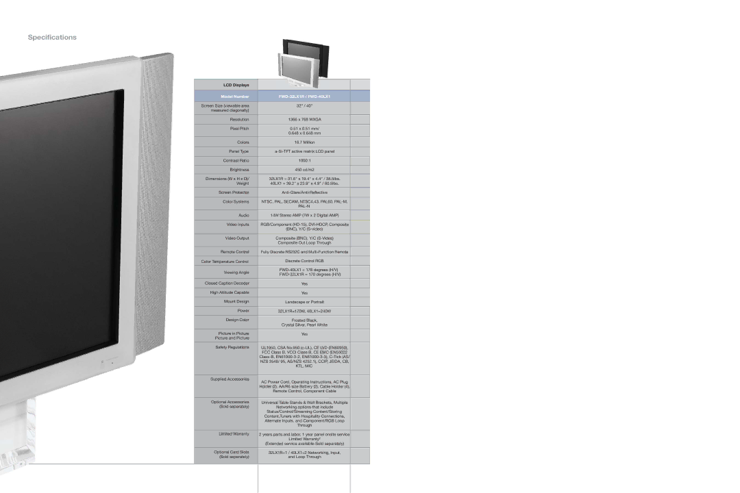 Sony FWD-32LX1R/B warranty Specifications 