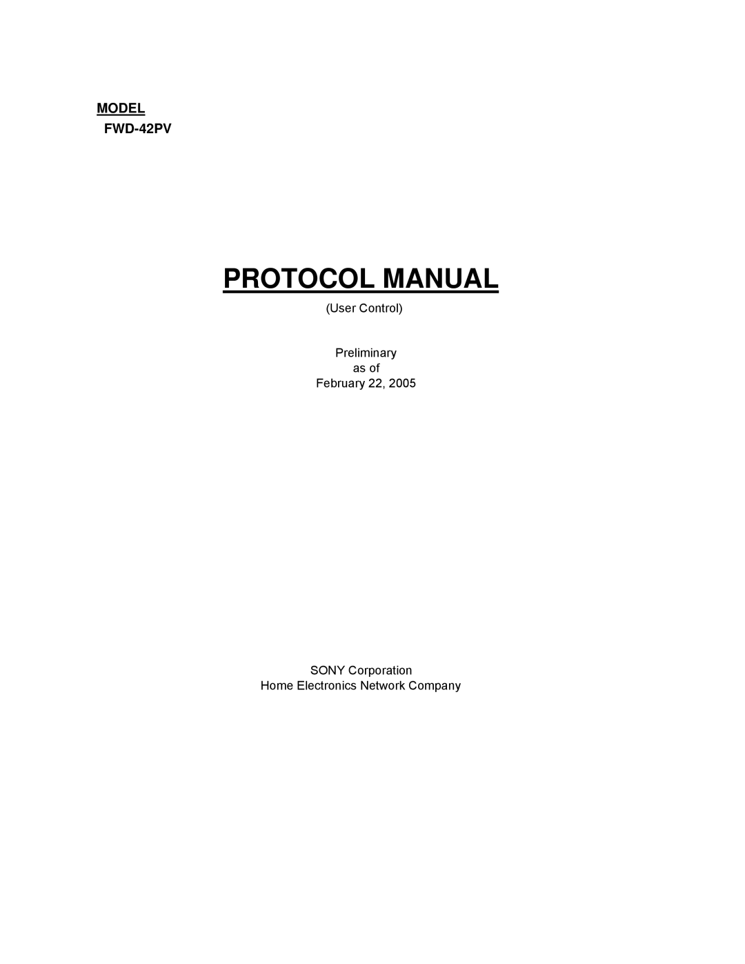 Sony FWD-42PV manual Protocol Manual 