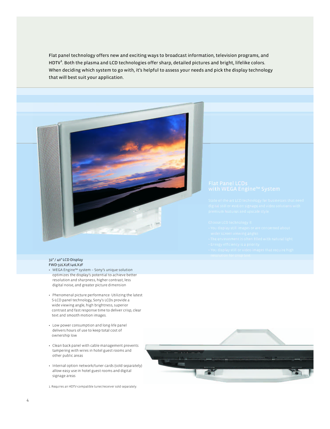 Sony FWD-42PV1, FWD-32LX2S, FWD-40LX2S manual Flat Panel LCDs With Wega Engine System 