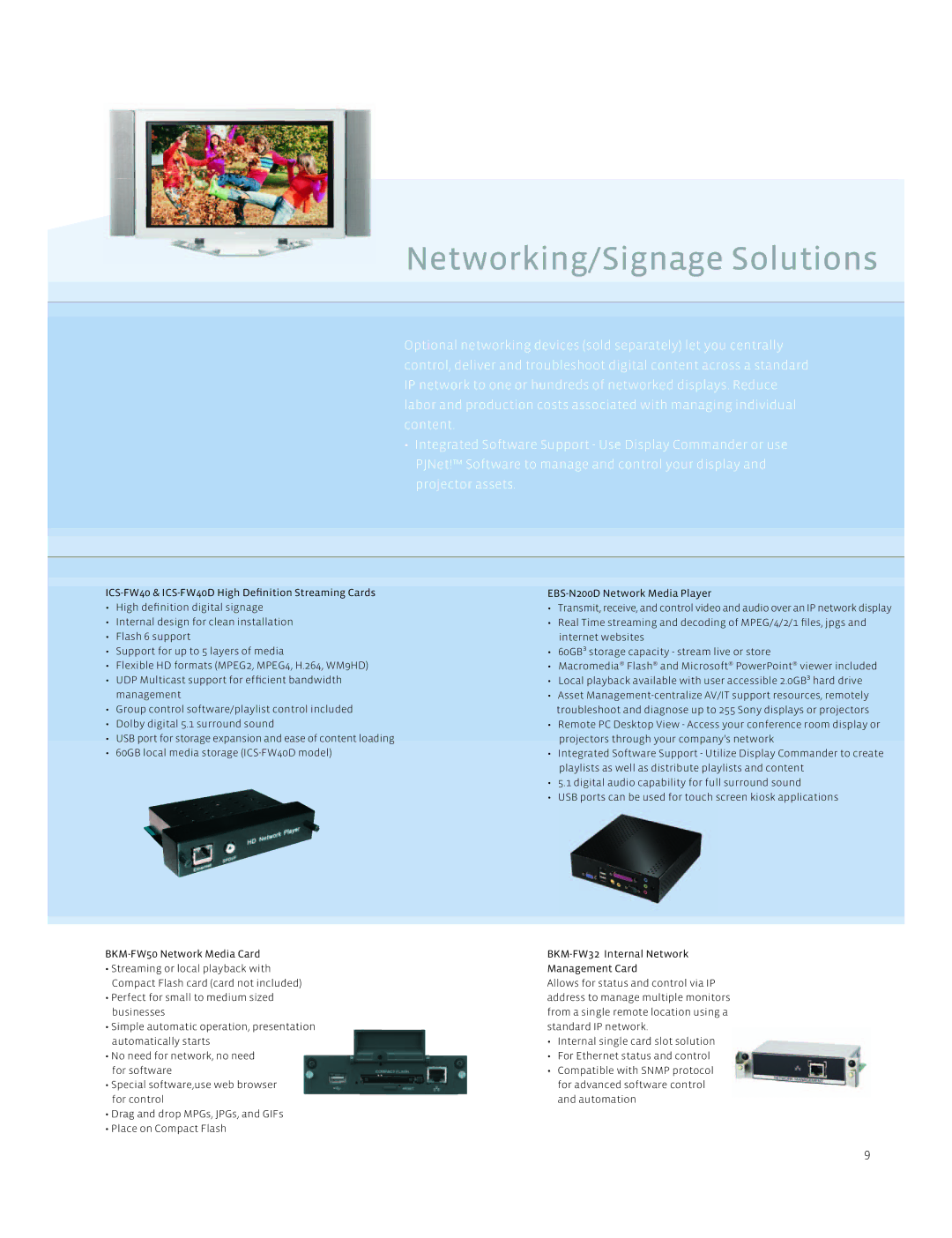 Sony FWD-42PV1, FWD-32LX2S, FWD-40LX2S manual Networking/Signage Solutions 