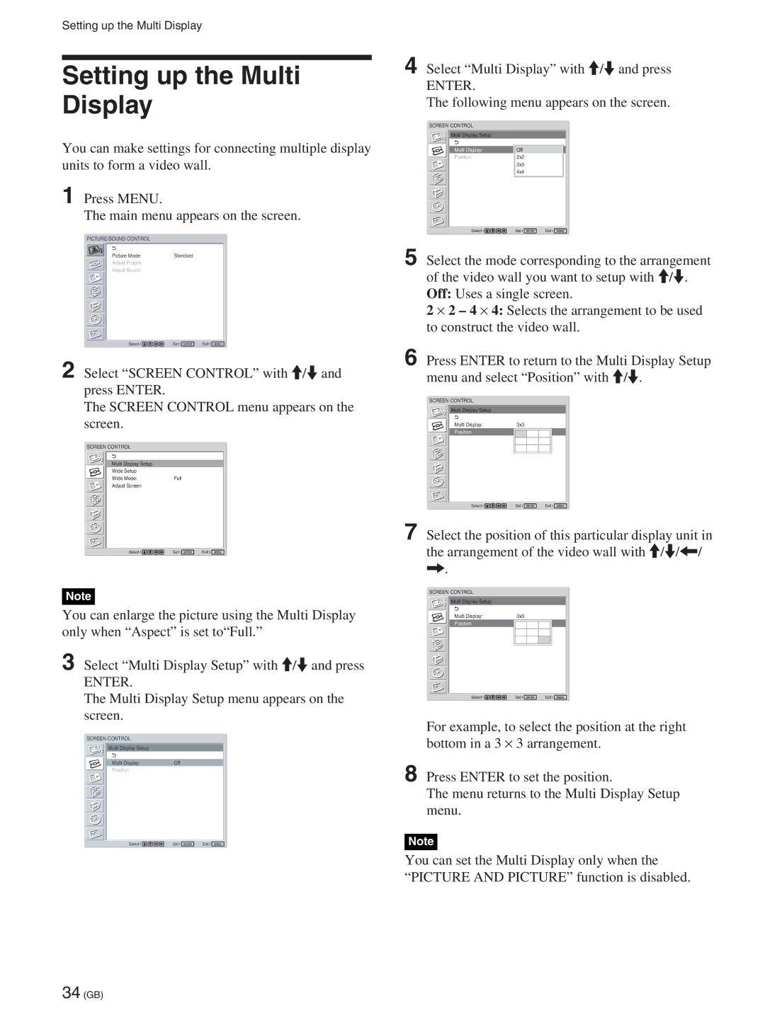 Sony FWD-50PX2A manual Setting up the Multi Display 