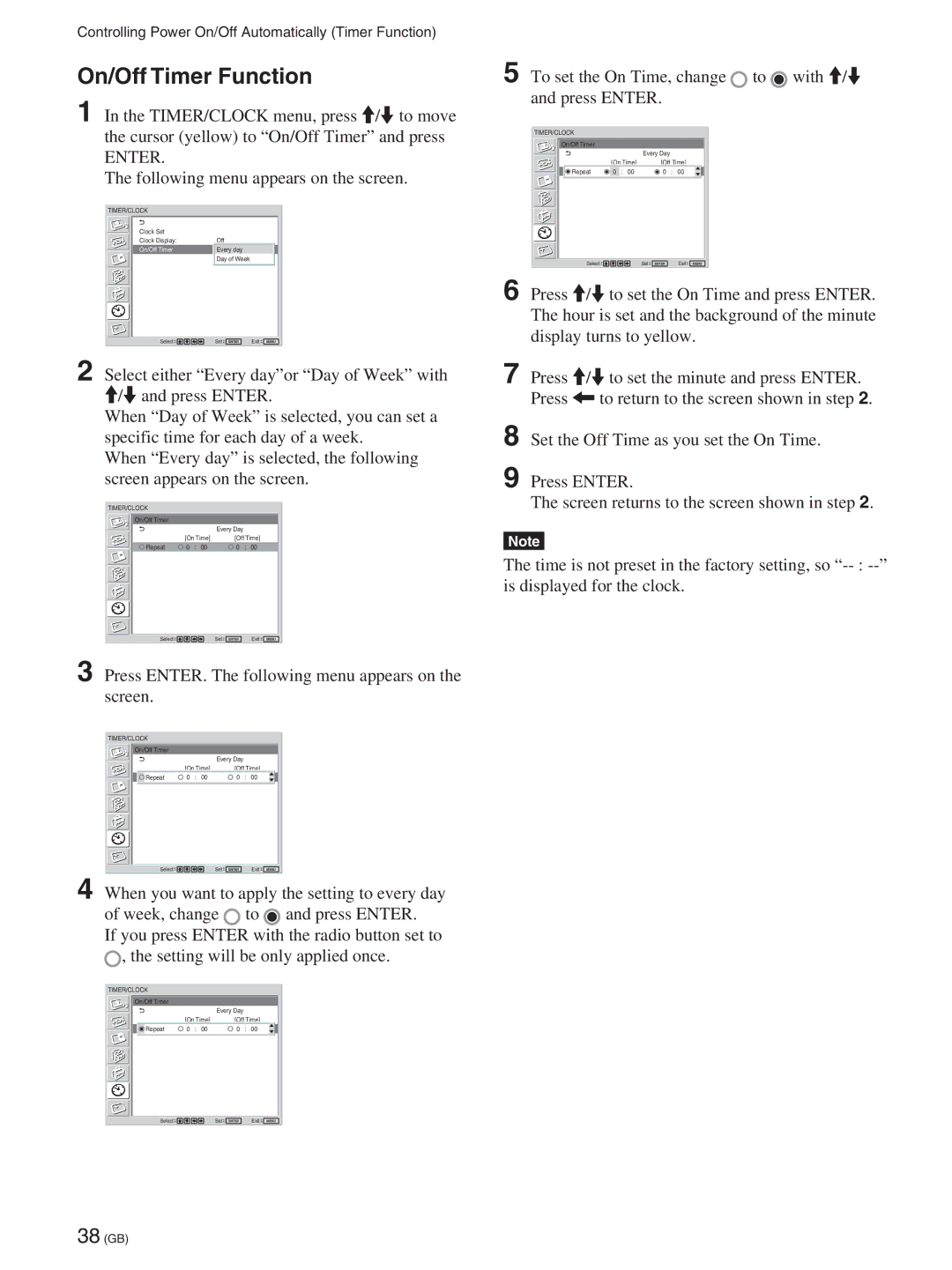 Sony FWD-50PX2A manual On/Off Timer Function 