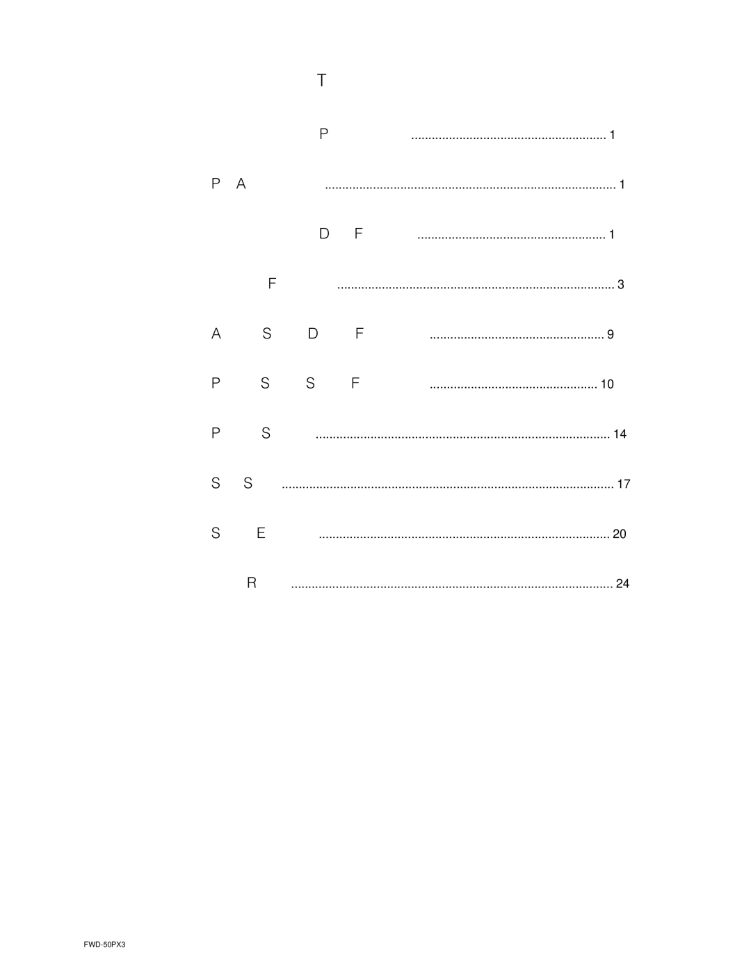 Sony FWD-50PX3 manual Table of Contents 