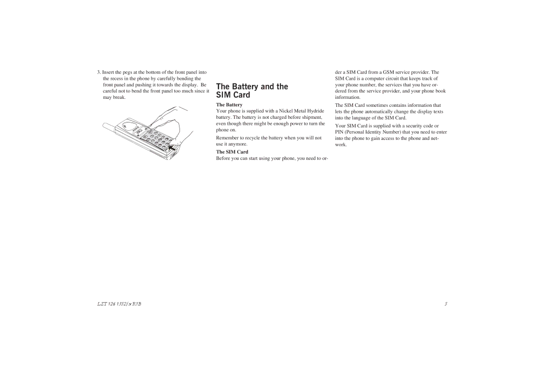 Sony GA628 user manual LZT1261352/xR1B, Battery SIM Card 