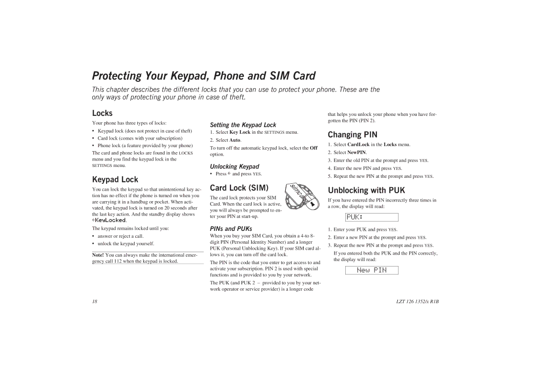 Sony GA628 user manual Protecting Your Keypad, Phone and SIM Card 