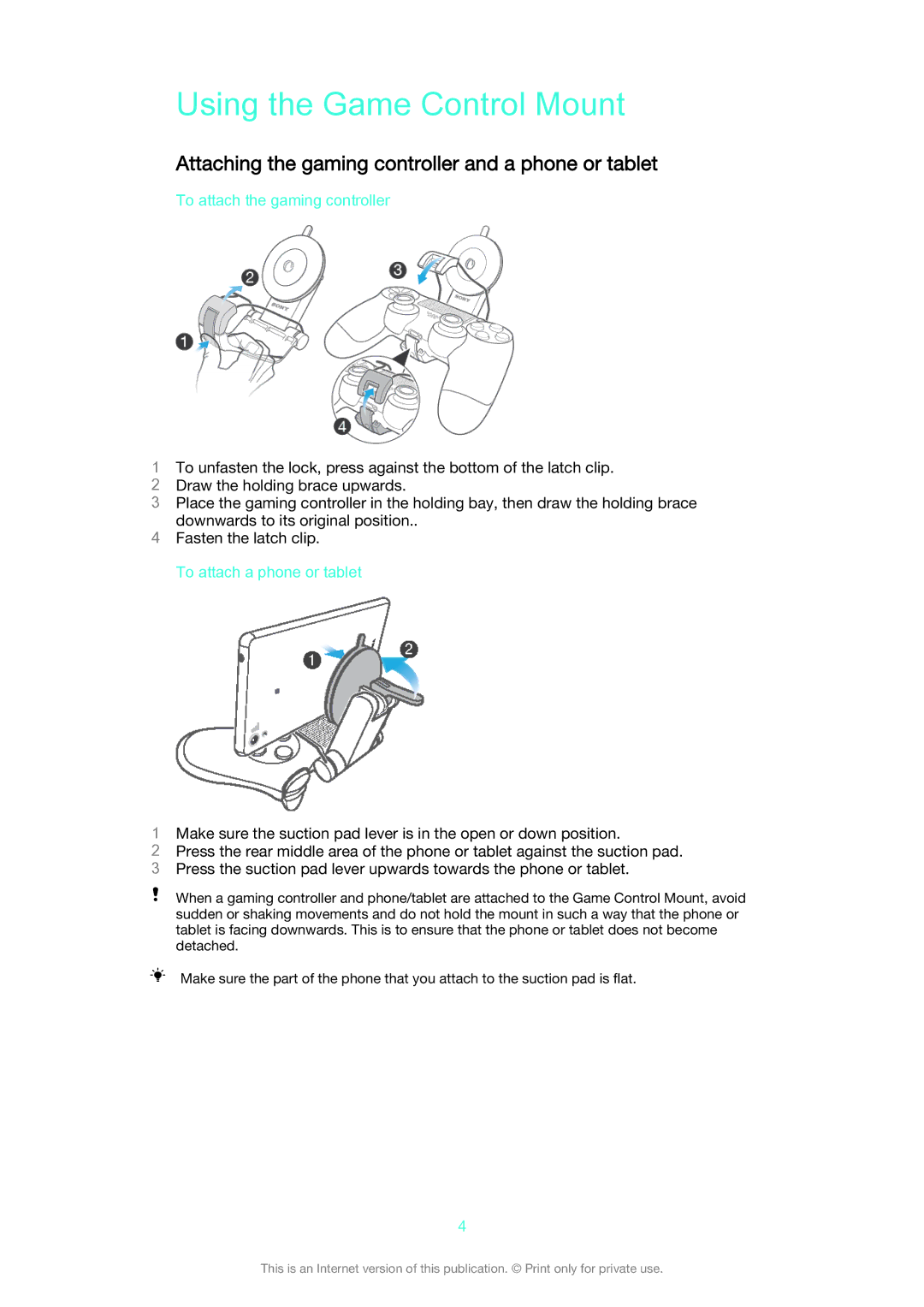 Sony GCM10 manual Using the Game Control Mount, Attaching the gaming controller and a phone or tablet 