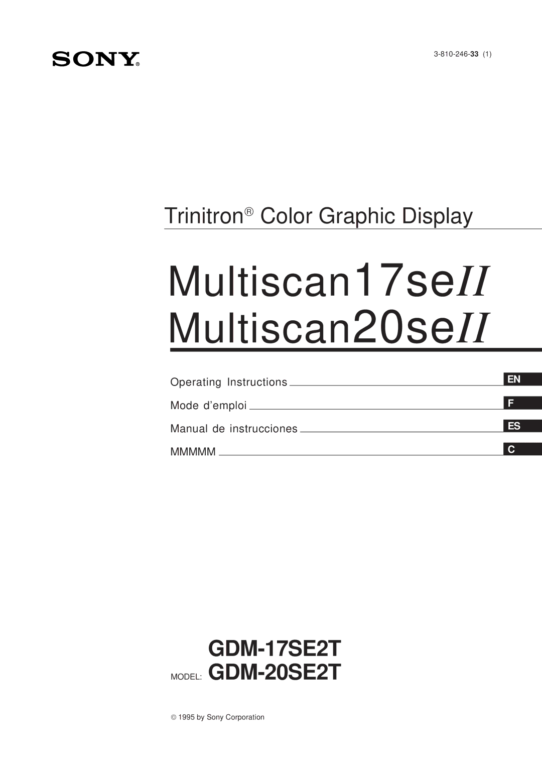 Sony GDM-17SE2T manual Multiscan17seII Multiscan20seII 