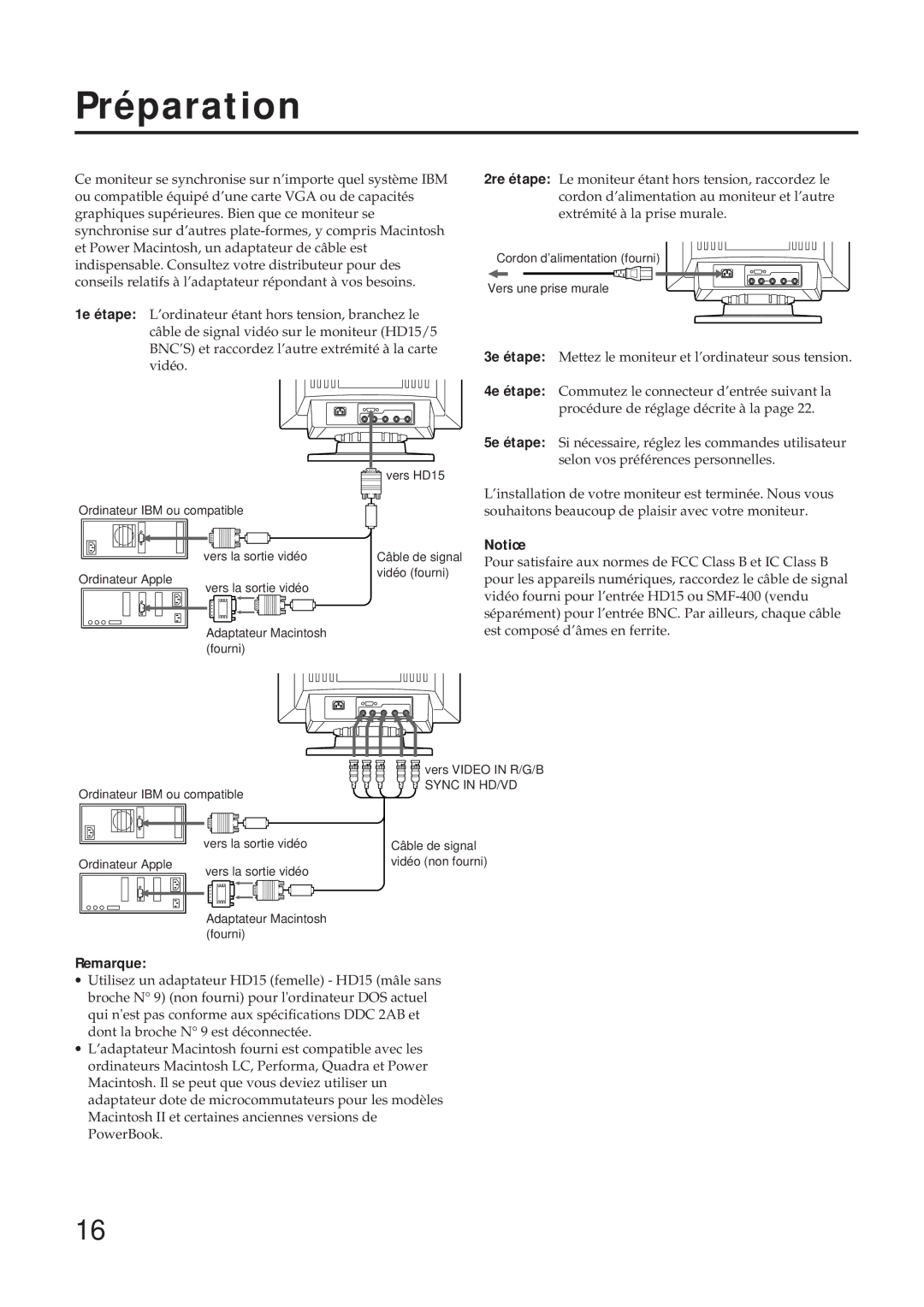 Sony GDM-17SE2T manual Préparation, Remarque 