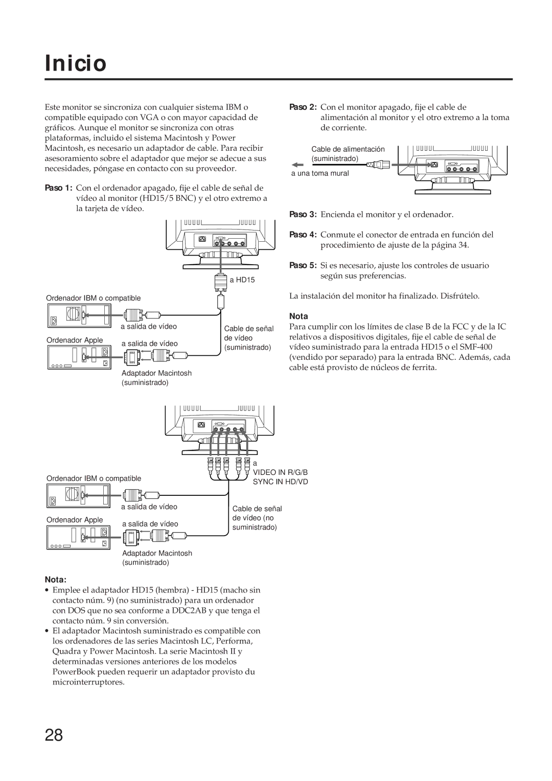 Sony GDM-17SE2T manual Inicio, Nota 