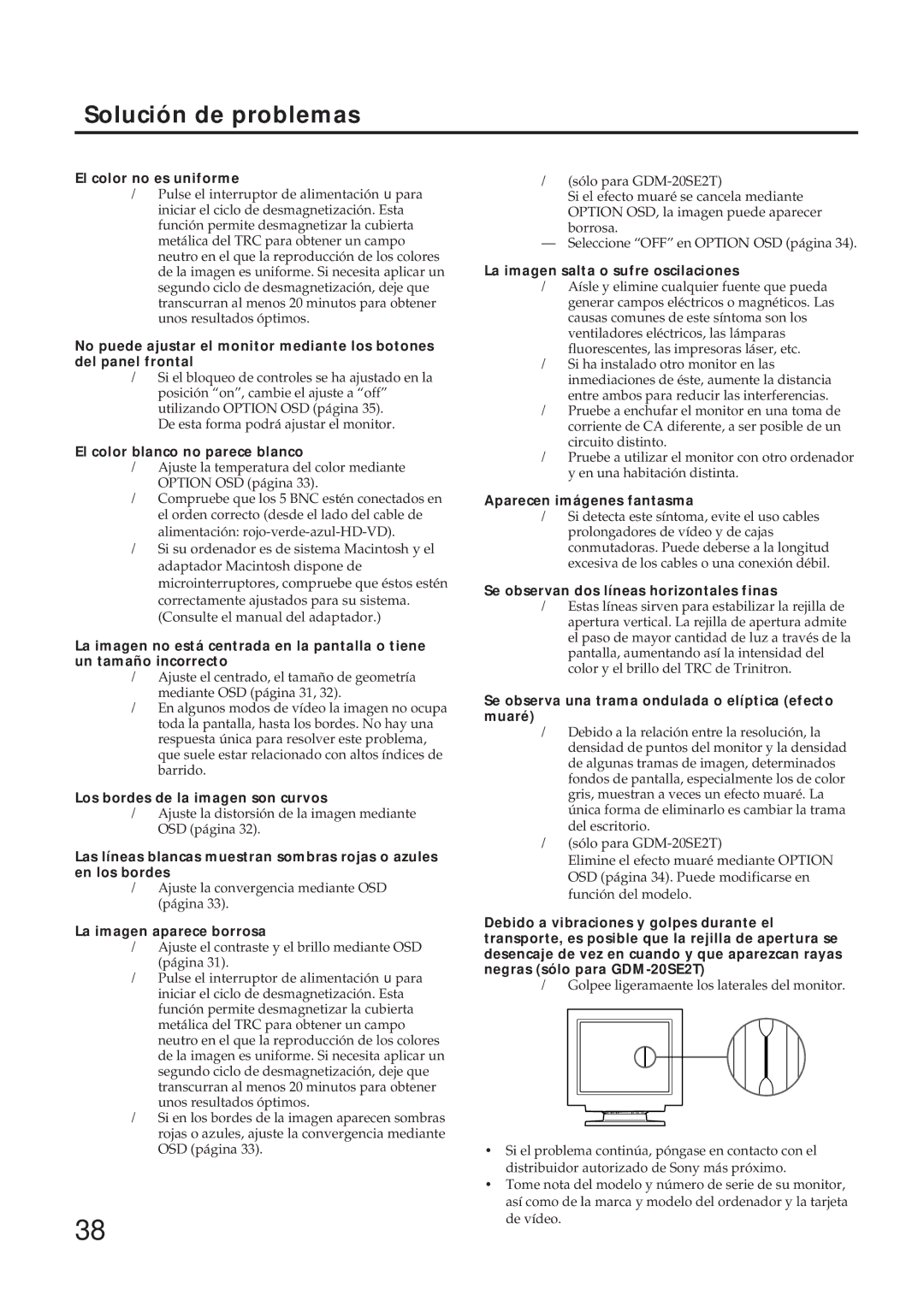 Sony GDM-17SE2T manual Solución de problemas 