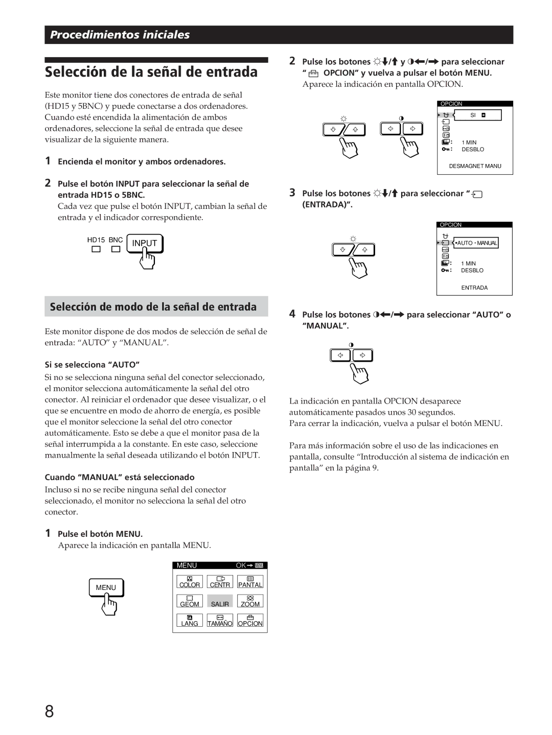 Sony GDM-200PST manual Selección de la señal de entrada, Selección de modo de la señal de entrada 