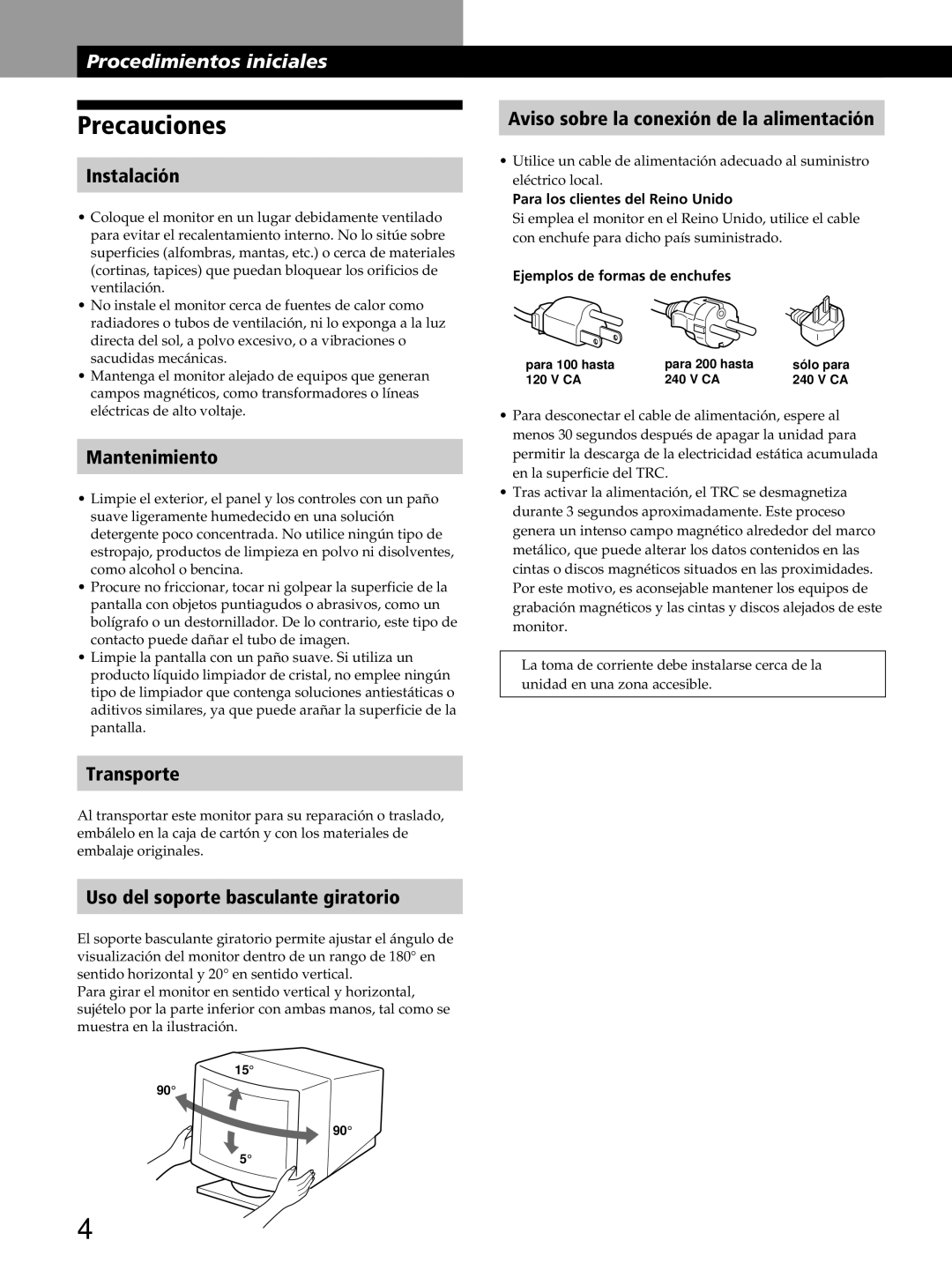 Sony GDM-400PST9 manual Precauciones 