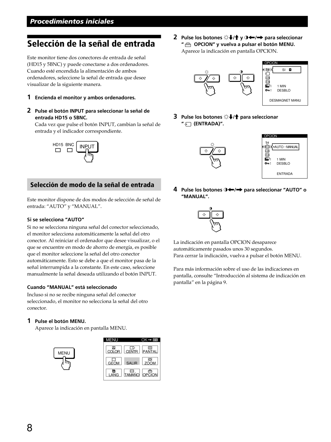 Sony GDM-400PST9 manual Selección de la señal de entrada, Selección de modo de la señal de entrada 