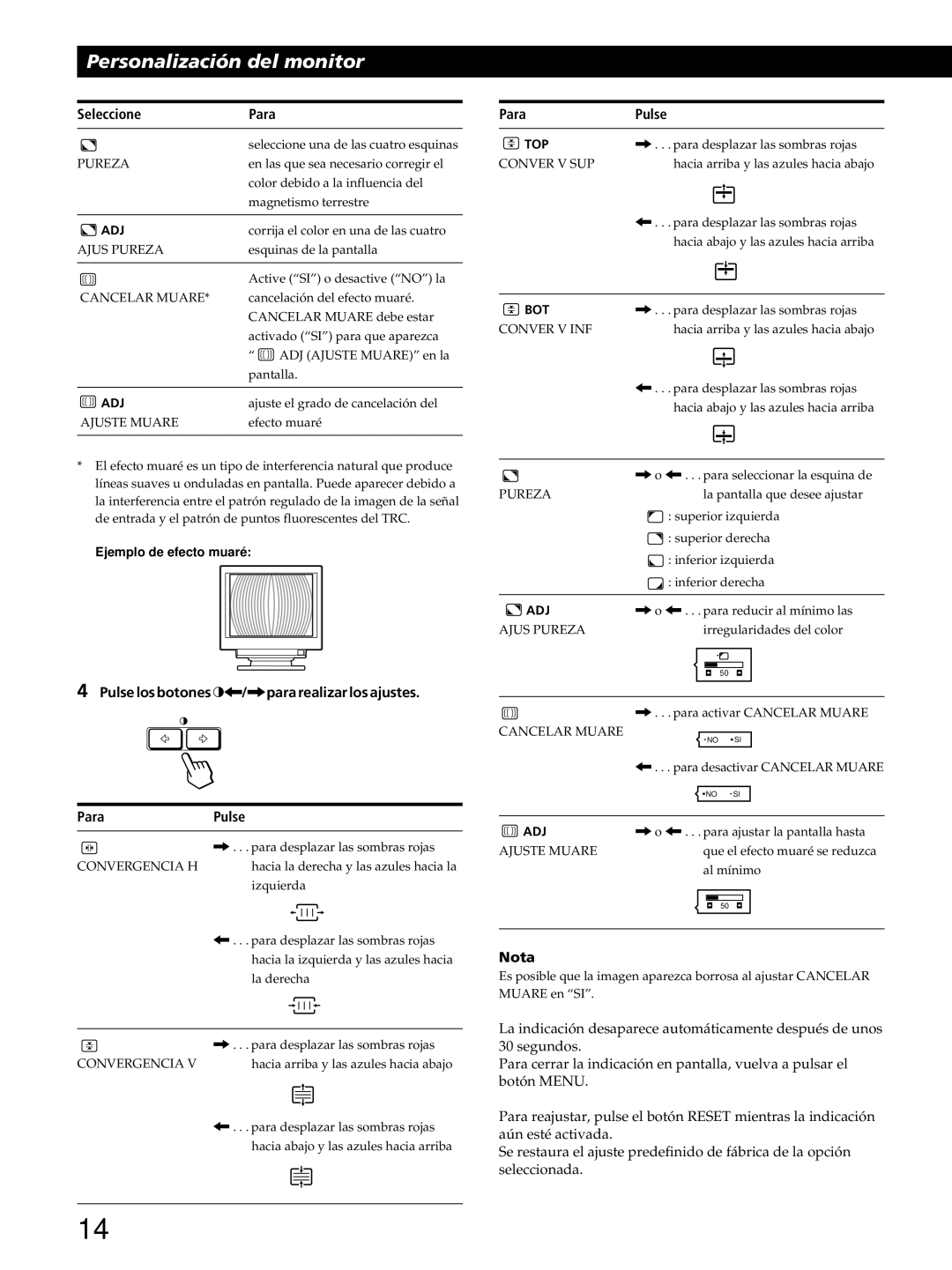 Sony GDM-400PST9 manual Seleccione Para, Pulse los botones ?//para realizar los ajustes Para, Para Pulse 