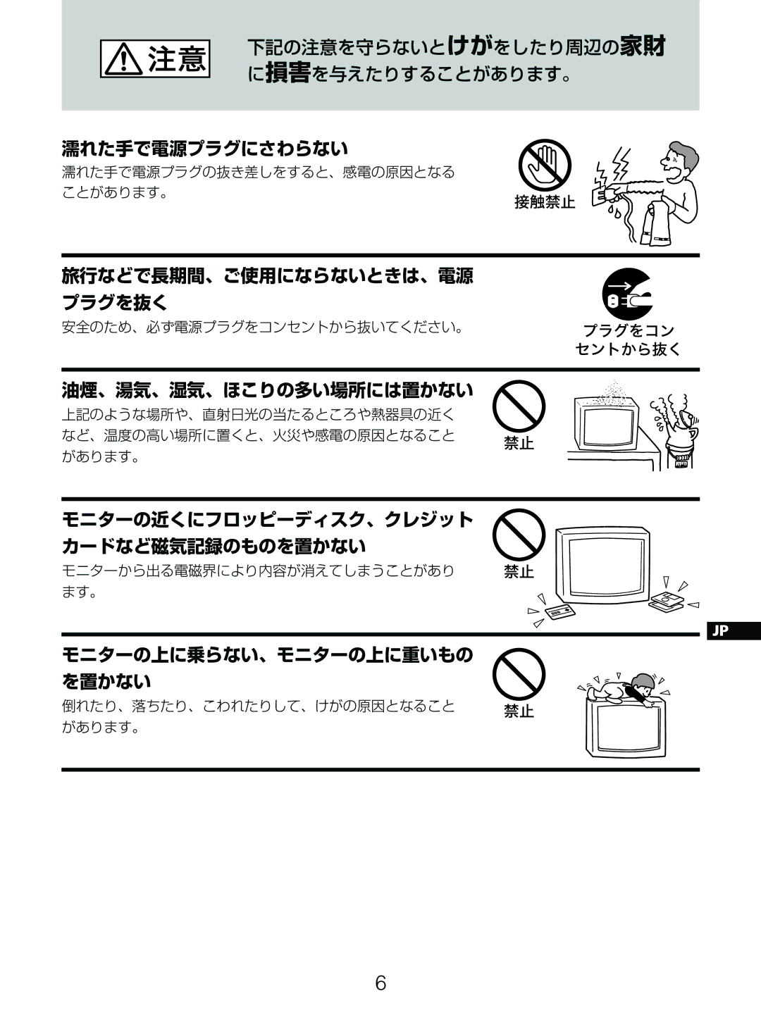 Sony GDM-5510 operating instructions 濡れた手で電源プラグにさわらない 