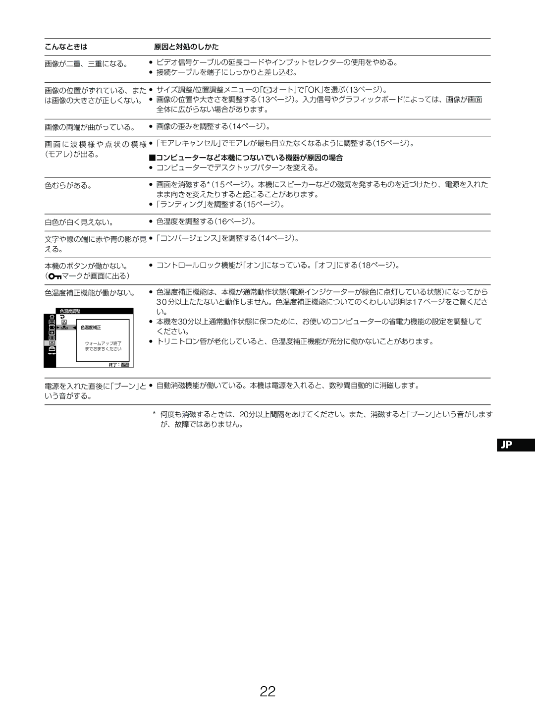 Sony GDM-5510 operating instructions 本機を 30分以上通常動作状態に保つために、お使いのコンピューターの省電力機能の設定を調整して 