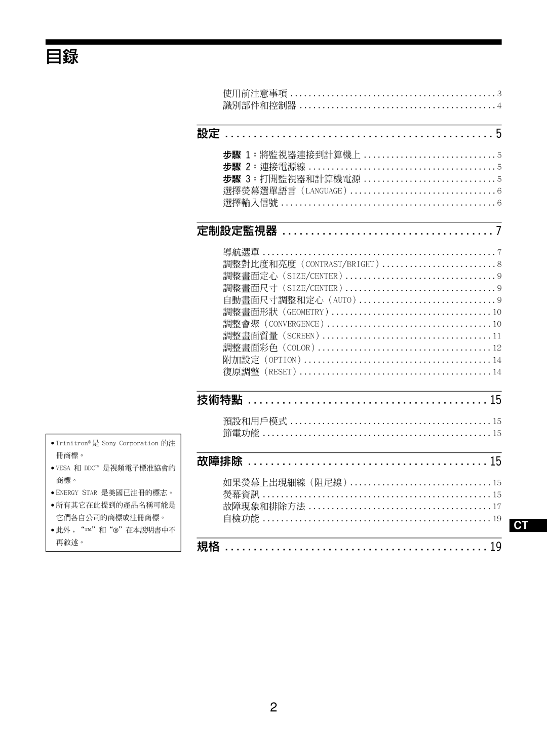 Sony GDM-5510 operating instructions 技術特點 