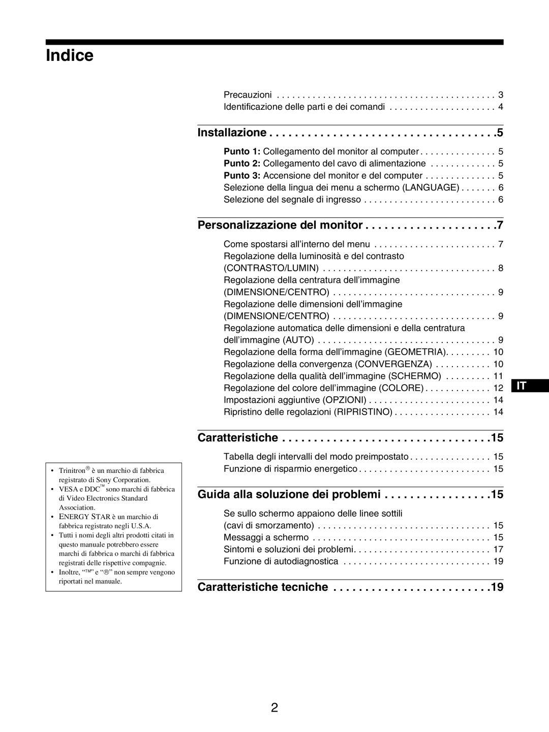 Sony GDM-5510 operating instructions Indice, Installazione 