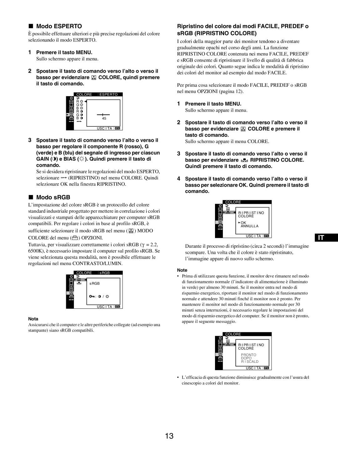 Sony GDM-5510 operating instructions Modo Esperto, Modo sRGB 