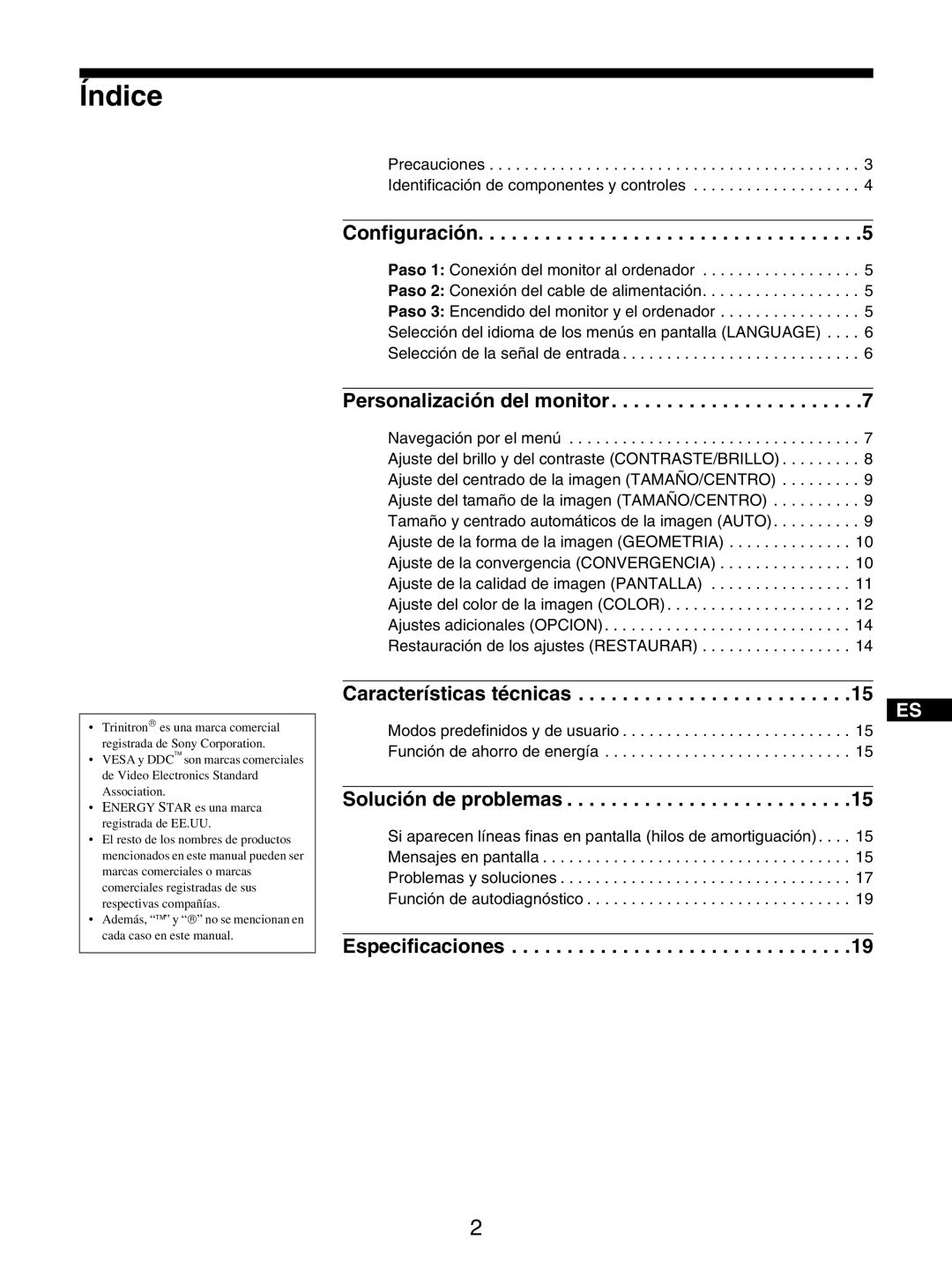 Sony GDM-5510 operating instructions Índice, Configuración 