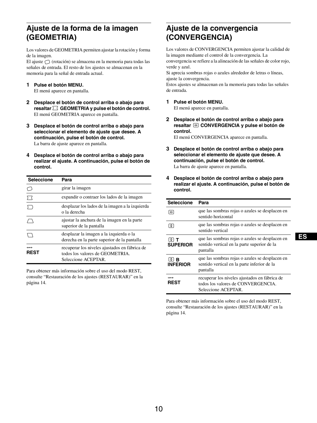 Sony GDM-5510 operating instructions Ajuste de la forma de la imagen, Geometria, Ajuste de la convergencia, Convergencia 