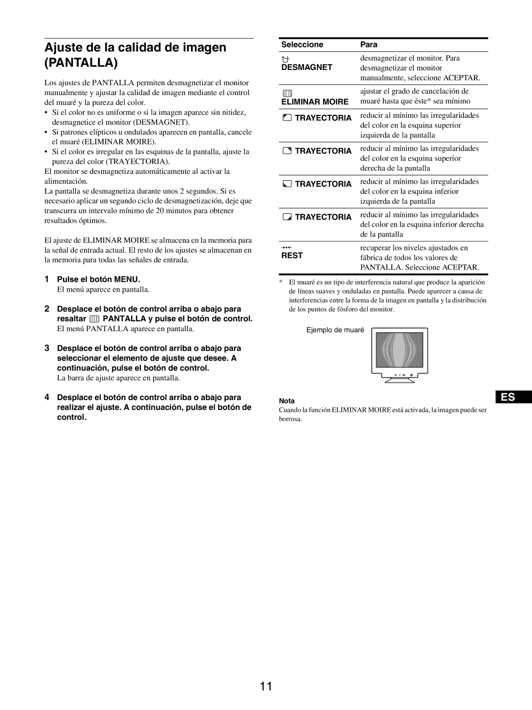 Sony GDM-5510 operating instructions Ajuste de la calidad de imagen Pantalla 