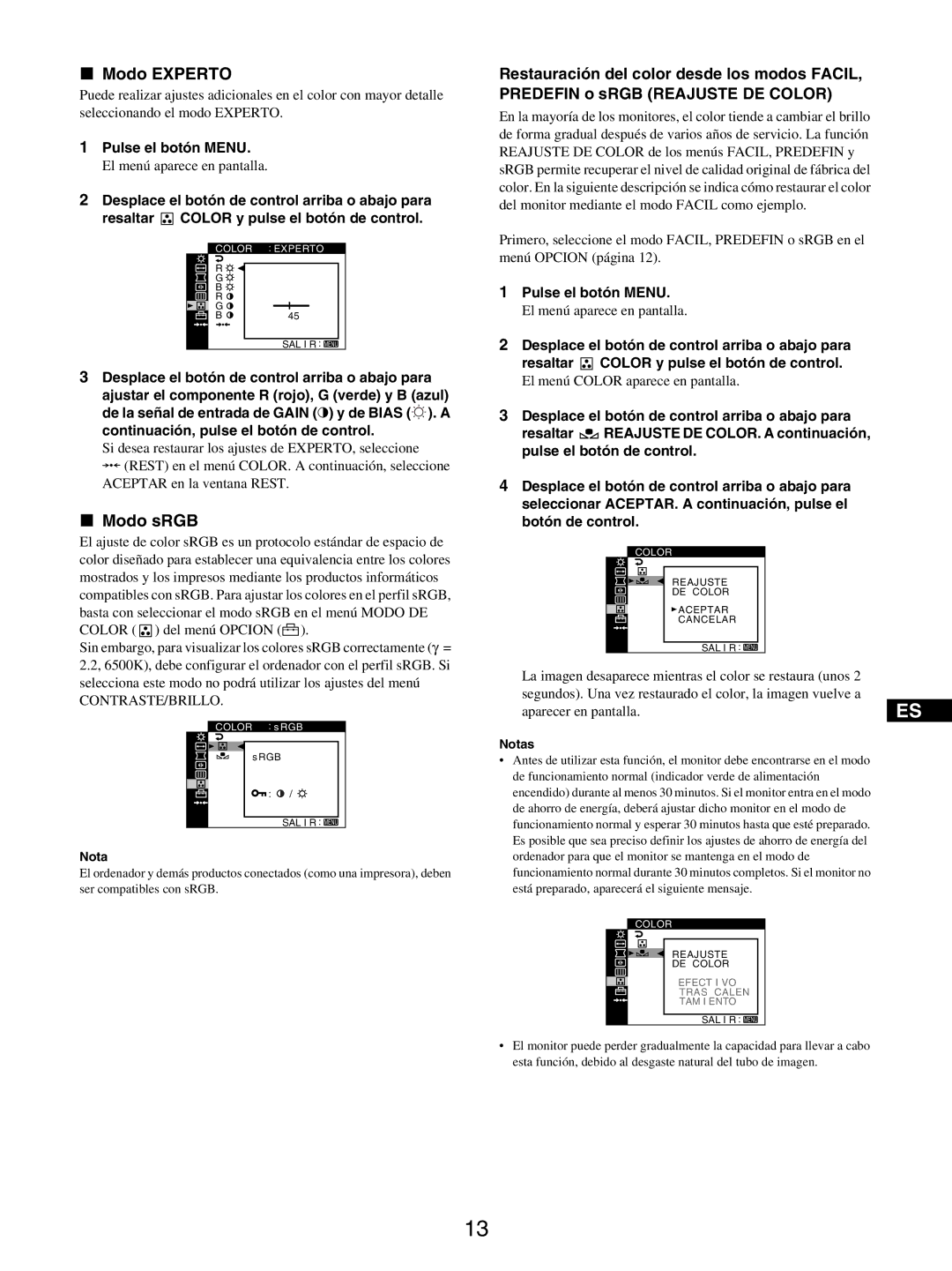 Sony GDM-5510 operating instructions Modo Experto, Contraste/Brillo 