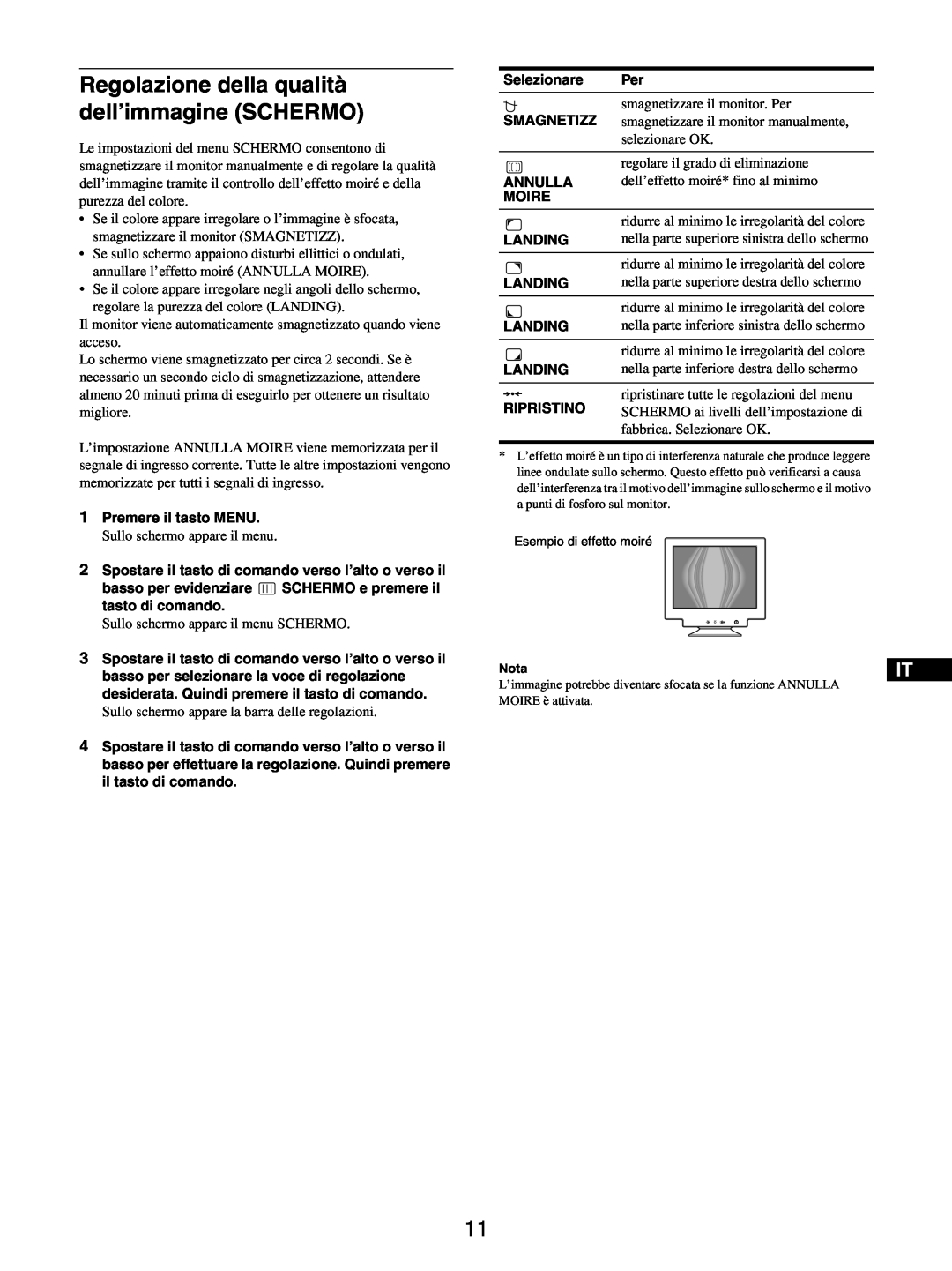 Sony GDM-5510 operating instructions Regolazione della qualità dell’immagine SCHERMO, Esempio di effetto moiré 