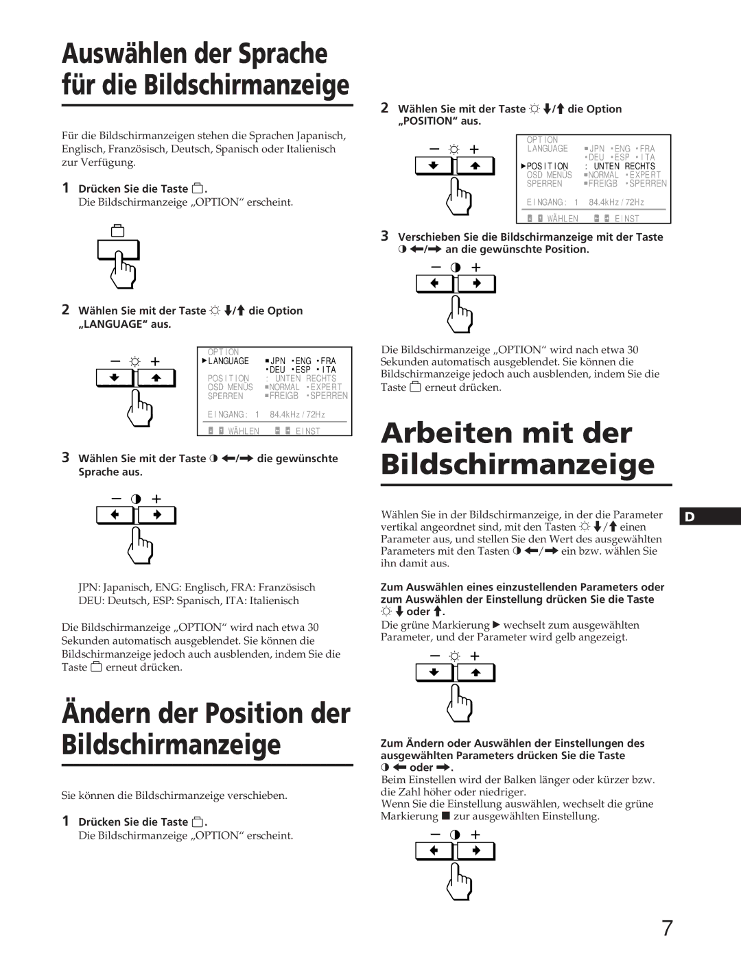 Sony GDM-90W01T manual Arbeiten mit der Bildschirmanzeige 