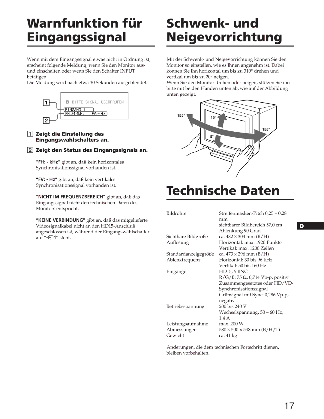 Sony GDM-90W01T manual Technische Daten 