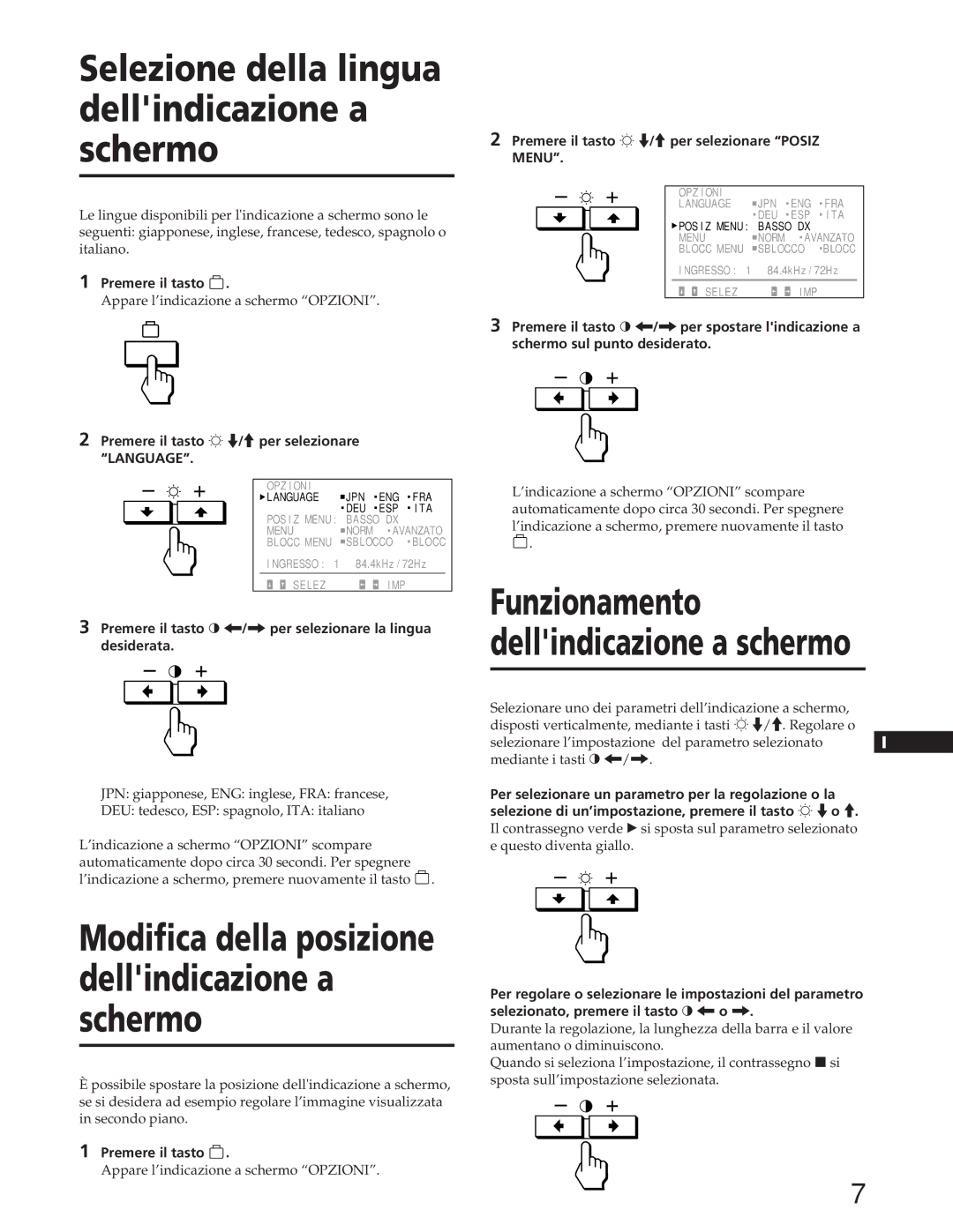 Sony GDM-90W01T manual Appare l’indicazione a schermo Opzioni, Premere il tasto ¬ ./per selezionare Language 