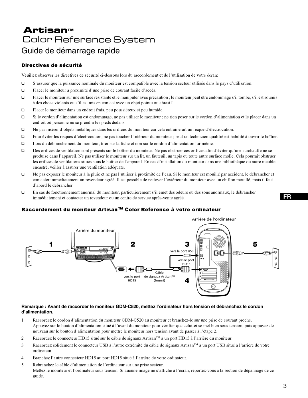 Sony GDM-C250K setup guide Guide de démarrage rapide, Directives de sécurité 