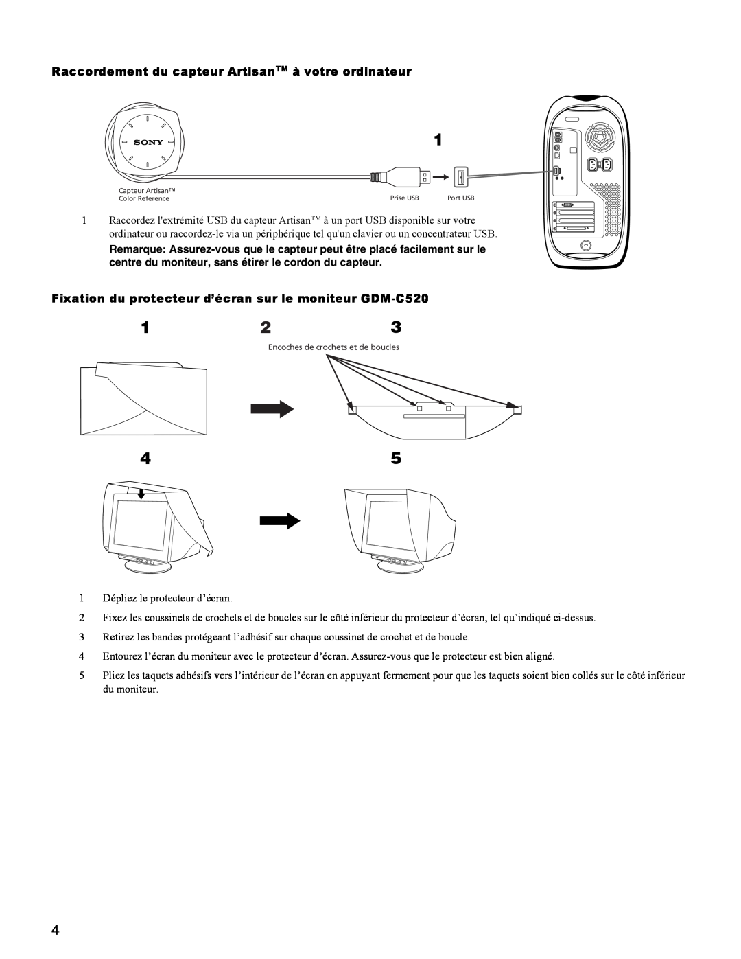 Sony GDM-C250K setup guide Raccordement du capteur ArtisanTM à votre ordinateur 